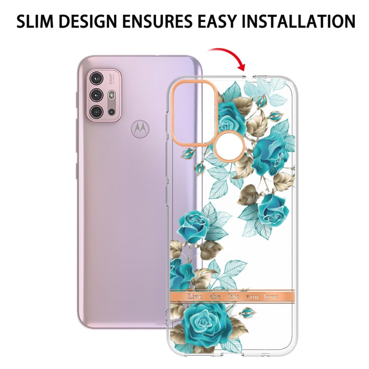For Motorola Moto G30 / G20 / G10 / G10 Power Flowers and Plants Series IMD TPU Phone Case(Blue Rose)