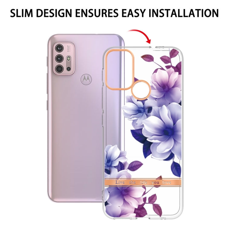 For Motorola Moto G30 / G20 / G10 / G10 Power Flowers and Plants Series IMD TPU Phone Case(Purple Begonia)