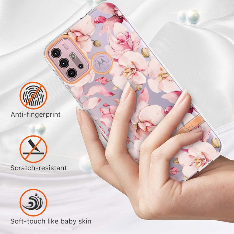 For Motorola Moto G30 / G20 / G10 / G10 Power Flowers and Plants Series IMD TPU Phone Case(Pink Gardenia)