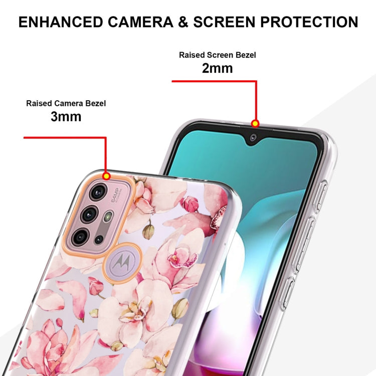For Motorola Moto G30 / G20 / G10 / G10 Power Flowers and Plants Series IMD TPU Phone Case(Pink Gardenia)