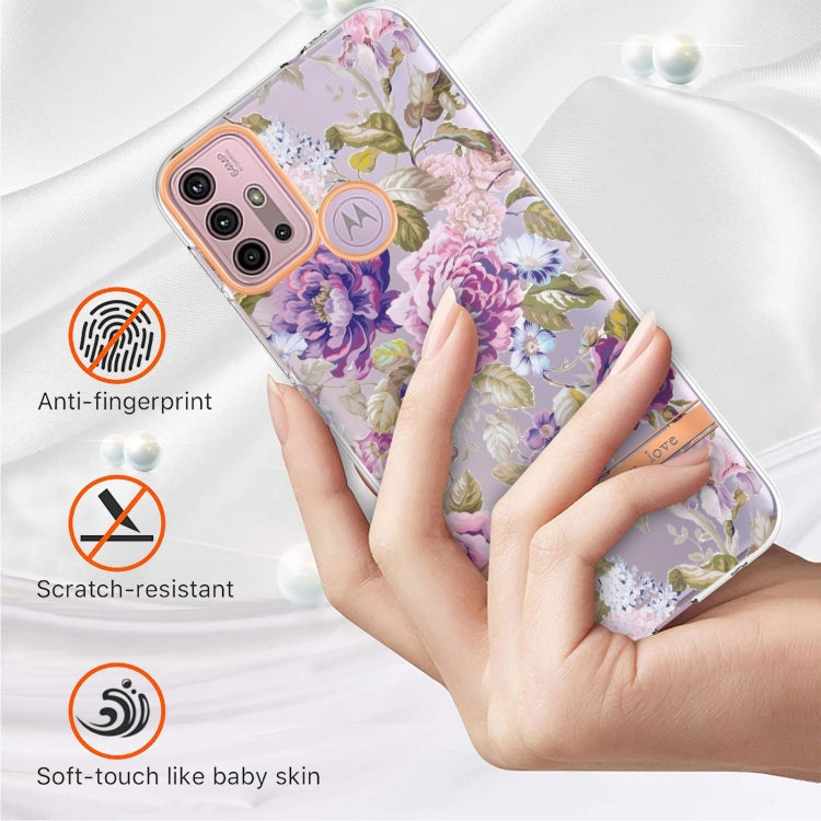 For Motorola Moto G30 / G20 / G10 / G10 Power Flowers and Plants Series IMD TPU Phone Case(Purple Peony)