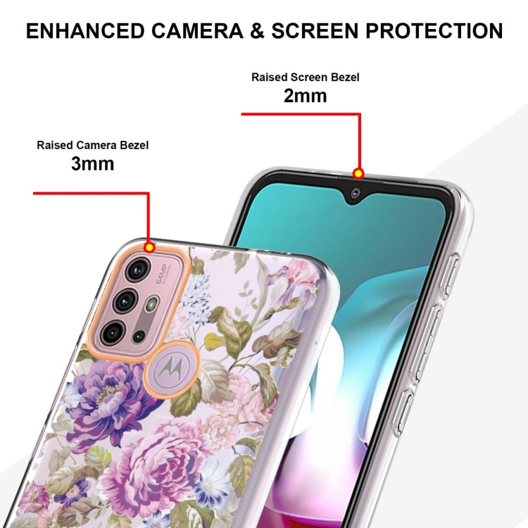 For Motorola Moto G30 / G20 / G10 / G10 Power Flowers and Plants Series IMD TPU Phone Case(Purple Peony)