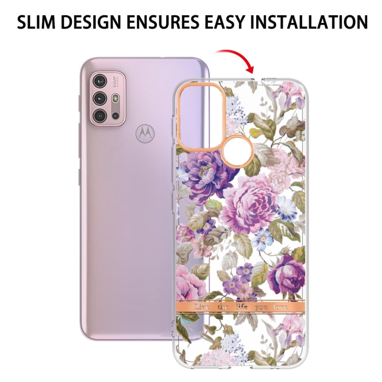 For Motorola Moto G30 / G20 / G10 / G10 Power Flowers and Plants Series IMD TPU Phone Case(Purple Peony)