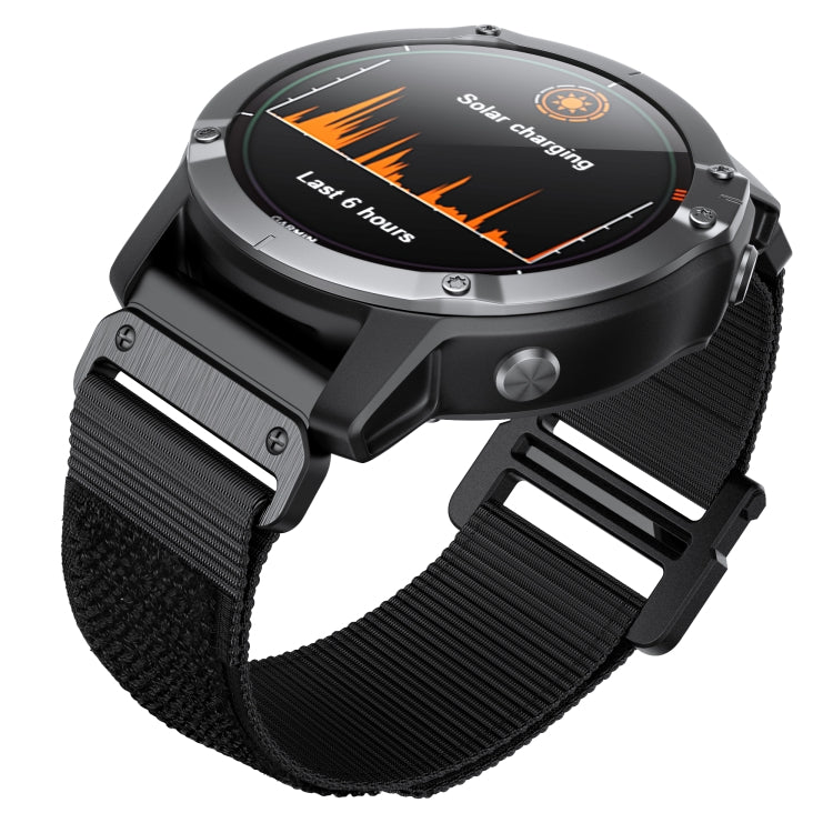 For Garmin Fenix 6X / 5X 26mm Hook And Loop Fastener Nylon Watch Band(Black)