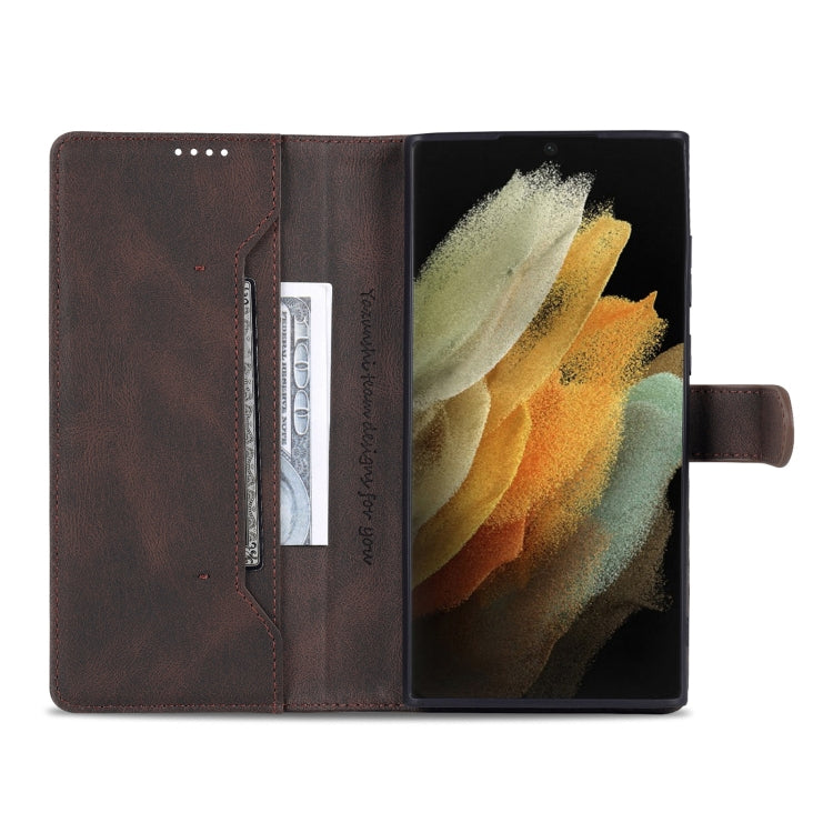 For Samsung Galaxy S22 Ultra AZNS Dream II Skin Feel PU+TPU Horizontal Flip PU Phone Case(Coffee)