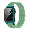 Nylon Loop Integrated Case Screen Cover Watch Band For Apple Watch Series 7 41mm(Blue Sea Green)