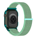 Nylon Loop Integrated Case Screen Cover Watch Band For Apple Watch Series 7 41mm(Blue Sea Green)