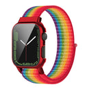 Nylon Loop Integrated Case Screen Cover Watch Band For Apple Watch Series 7 41mm(Rainbow)