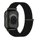 Nylon Loop Integrated Case Screen Cover Watch Band For Apple Watch Series 7 41mm(Reflective Black)