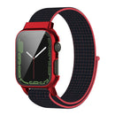Nylon Loop Integrated Case Screen Cover Watch Band For Apple Watch Series 7 41mm(Red Black)