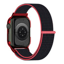 Nylon Loop Integrated Case Screen Cover Watch Band For Apple Watch Series 7 41mm(Red Black)