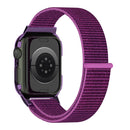 Nylon Loop Integrated Case Screen Cover Watch Band For Apple Watch Series 7 41mm(Pitaya Purple)
