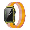 Nylon Loop Integrated Case Screen Cover Watch Band For Apple Watch Series 7 41mm(Pink Orange)