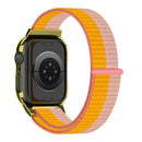 Nylon Loop Integrated Case Screen Cover Watch Band For Apple Watch Series 7 41mm(Pink Orange)
