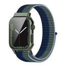 Nylon Loop Integrated Case Screen Cover Watch Band For Apple Watch Series 7 41mm(Green Blue)