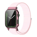 Nylon Loop Integrated Case Screen Cover Watch Band For Apple Watch Series 7 41mm(Pearl Pink)