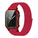 Nylon Loop Integrated Case Screen Cover Watch Band For Apple Watch Series 7 41mm(Red)