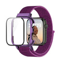 Nylon Loop Integrated Case Screen Cover Watch Band For Apple Watch Series 7 41mm(Red Black)