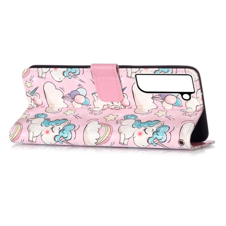 For Samsung Galaxy S22+ 5G 3D Painting Flip Leather Case with Holder(Pink Pony)