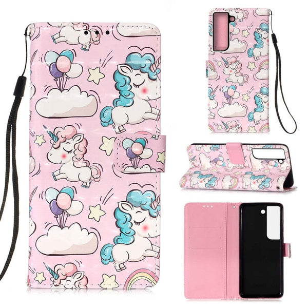 For Samsung Galaxy S22+ 5G 3D Painting Flip Leather Case with Holder(Pink Pony)