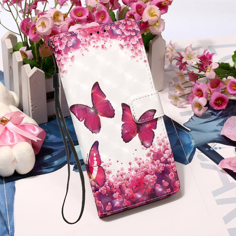 For Samsung Galaxy S22+ 5G 3D Painting Flip Leather Case with Holder(Red Butterfly)