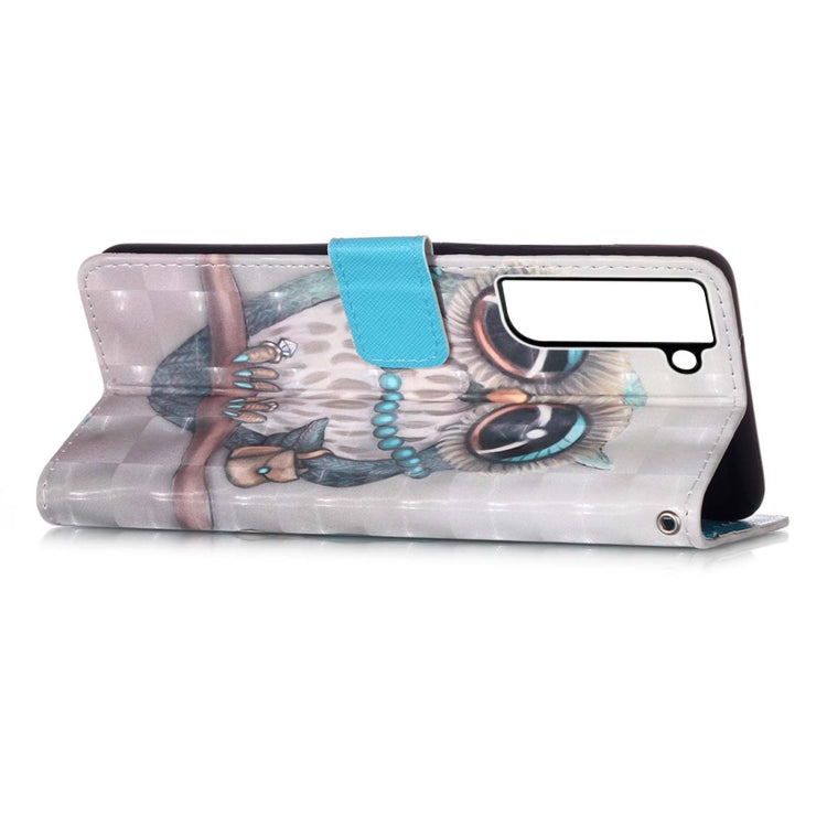 For Samsung Galaxy S22+ 5G 3D Painting Flip Leather Case with Holder(Owl)