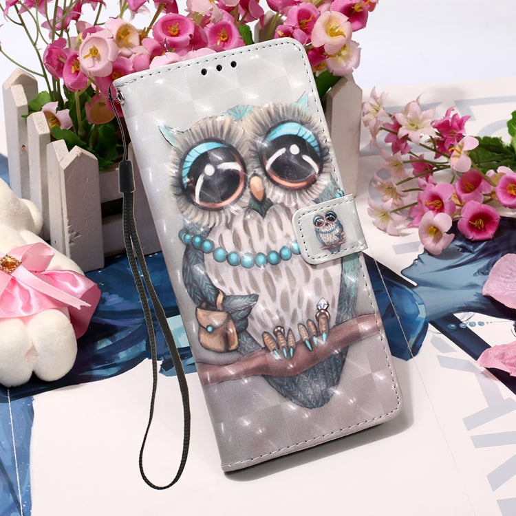 For Samsung Galaxy S22+ 5G 3D Painting Flip Leather Case with Holder(Owl)