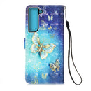 For Samsung Galaxy S22+ 5G 3D Painting Flip Leather Case with Holder(Gold Butterfy)