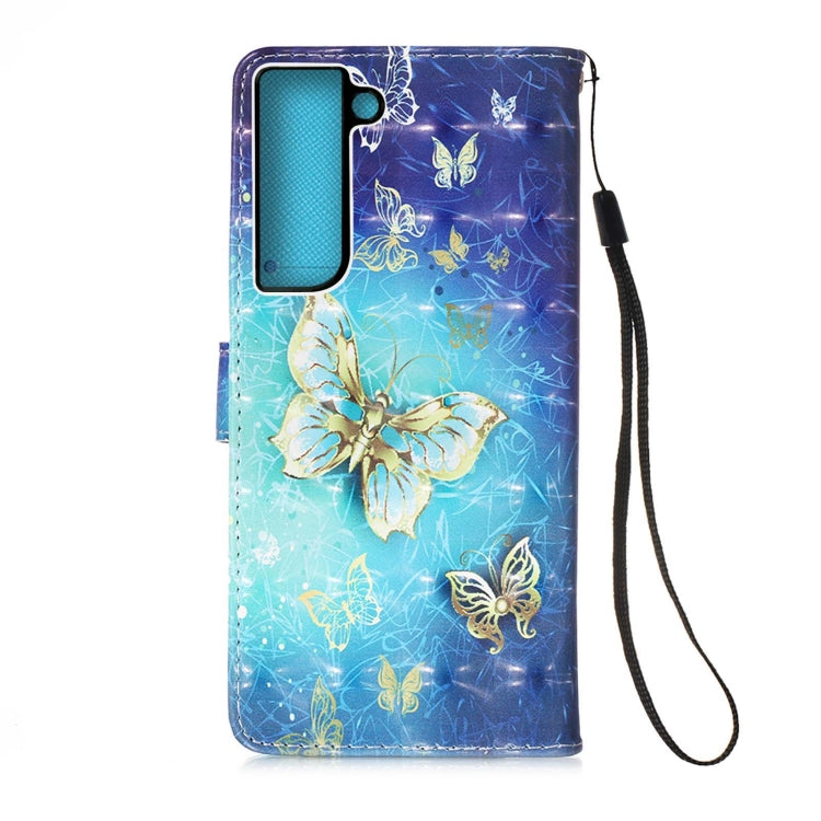For Samsung Galaxy S22+ 5G 3D Painting Flip Leather Case with Holder(Gold Butterfy)