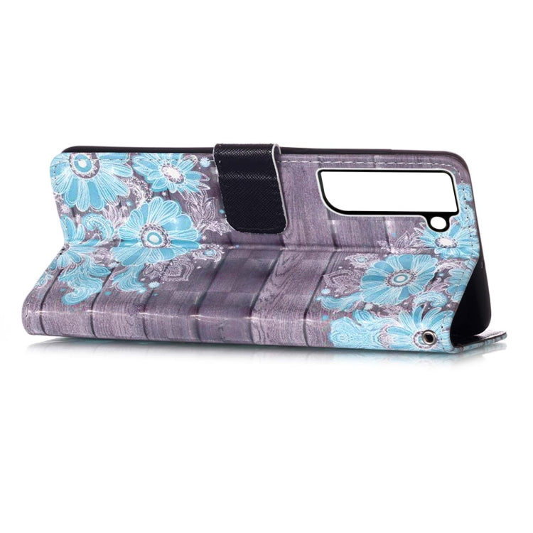 For Samsung Galaxy S22+ 5G 3D Painting Flip Leather Case with Holder(Blue Flower)