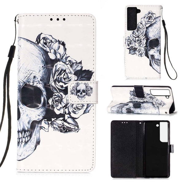 For Samsung Galaxy S22+ 5G 3D Painting Flip Leather Case with Holder(Skull)