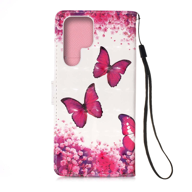 For Samsung Galaxy S22 Ultra 5G 3D Painting Flip Leather Case with Holder(Red Butterfly)