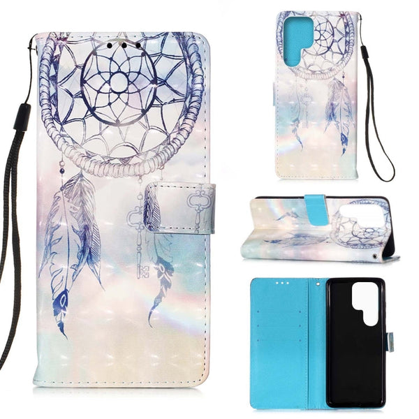 For Samsung Galaxy S22 Ultra 5G 3D Painting Flip Leather Case with Holder(Fantasy Wind Chimes)