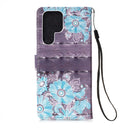 For Samsung Galaxy S22 Ultra 5G 3D Painting Flip Leather Case with Holder(Blue Flower)