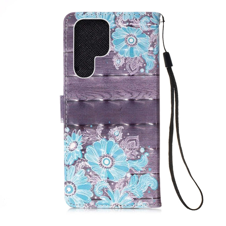 For Samsung Galaxy S22 Ultra 5G 3D Painting Flip Leather Case with Holder(Blue Flower)