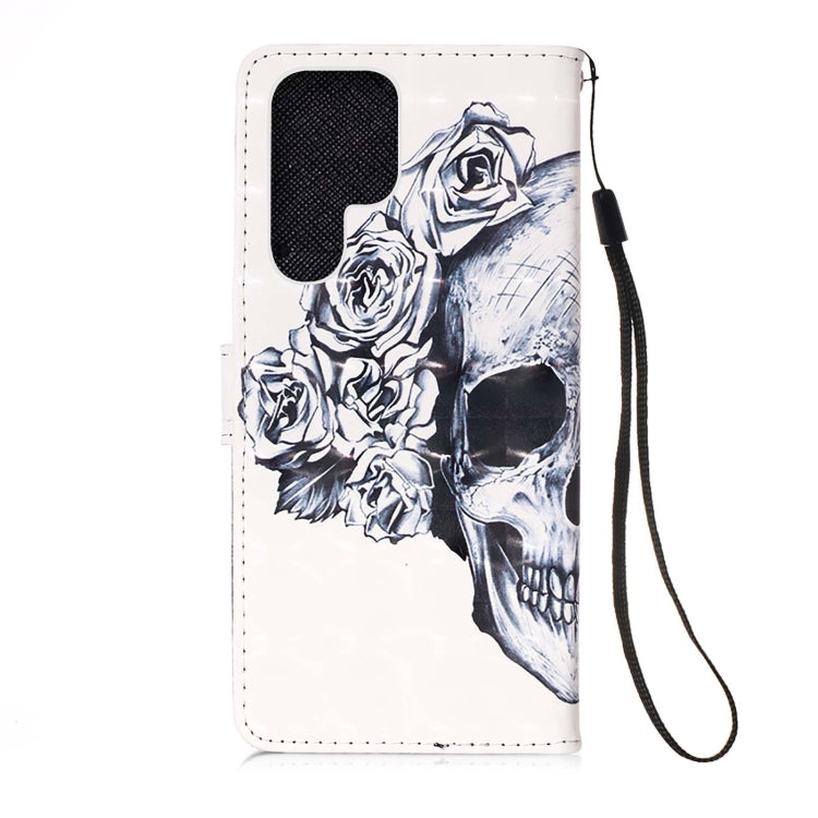 For Samsung Galaxy S22 Ultra 5G 3D Painting Flip Leather Case with Holder(Skull)