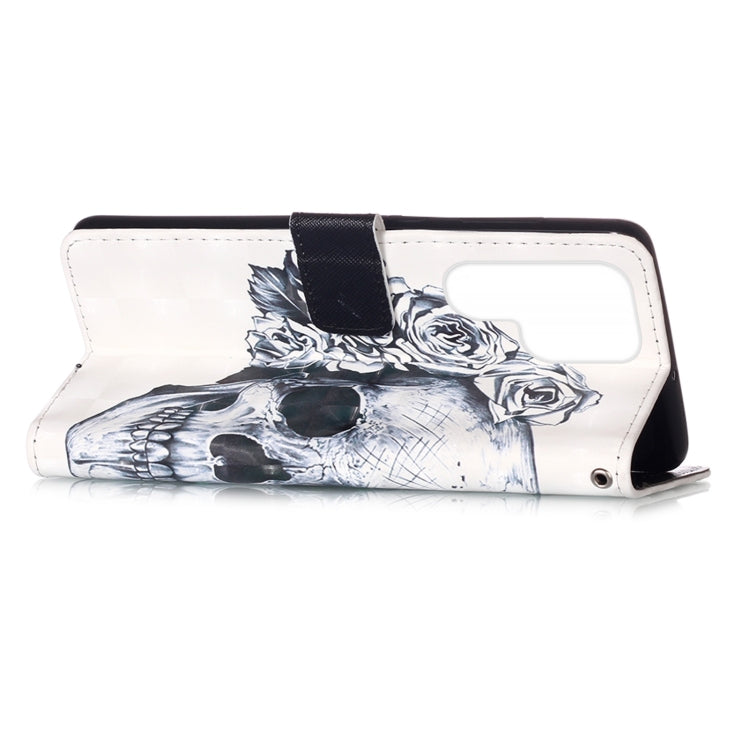 For Samsung Galaxy S22 Ultra 5G 3D Painting Flip Leather Case with Holder(Skull)