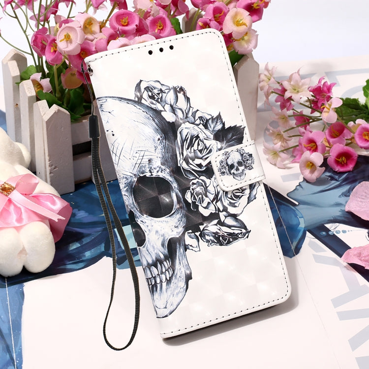 For Samsung Galaxy S22 Ultra 5G 3D Painting Flip Leather Case with Holder(Skull)
