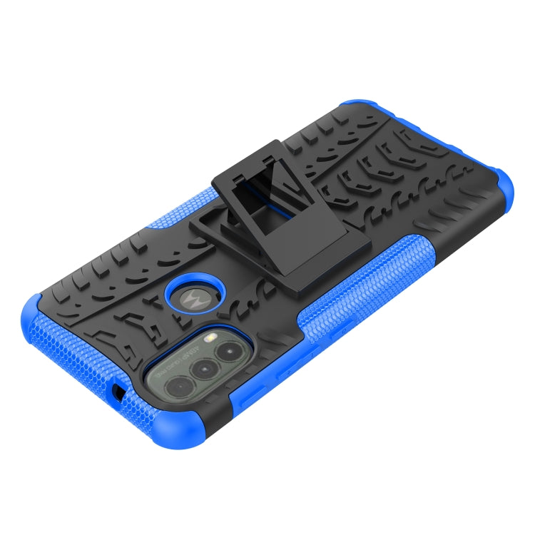 For Motorola Moto E40 Tire Texture TPU + PC Phone Case with Holder(Blue)