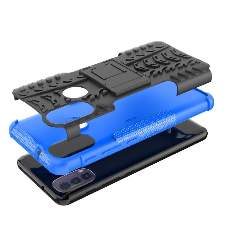 For Motorola Moto E40 Tire Texture TPU + PC Phone Case with Holder(Blue)