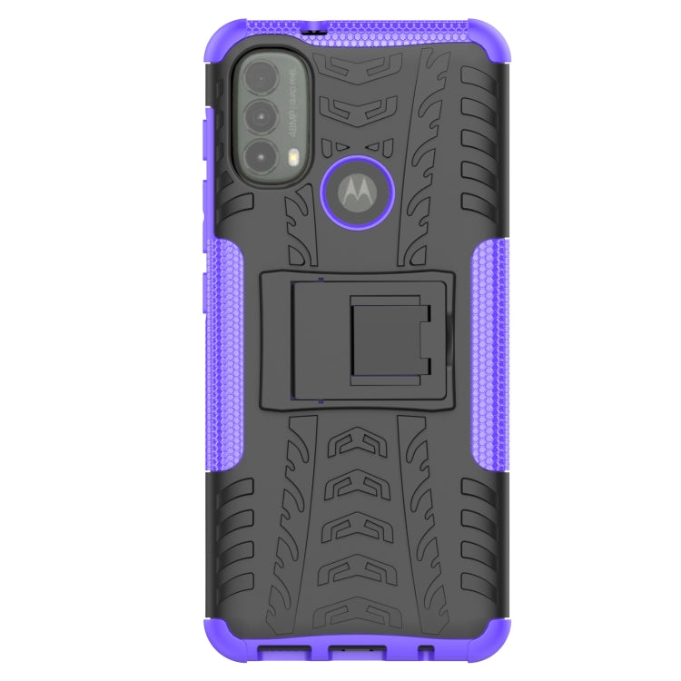 For Motorola Moto E40 Tire Texture TPU + PC Phone Case with Holder(Purple)