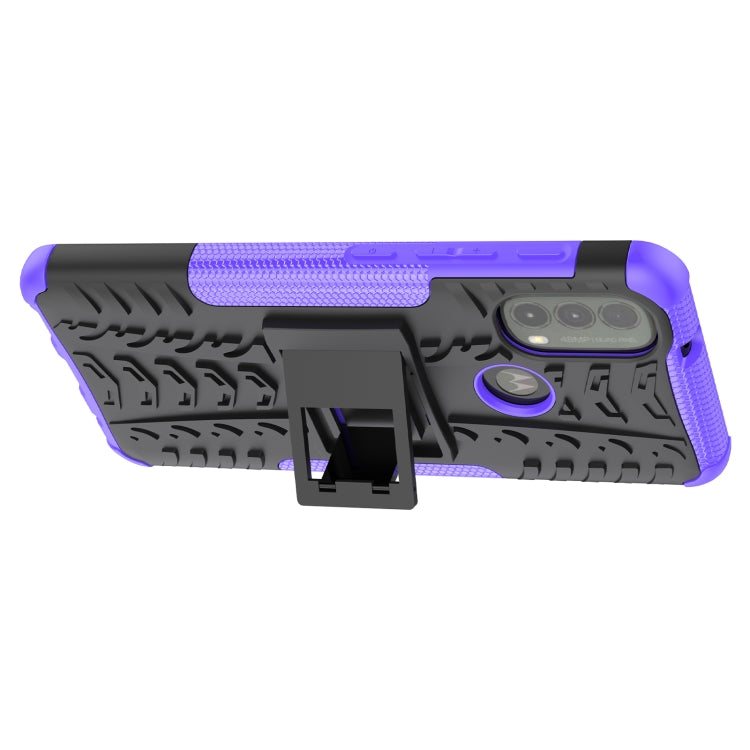 For Motorola Moto E40 Tire Texture TPU + PC Phone Case with Holder(Purple)