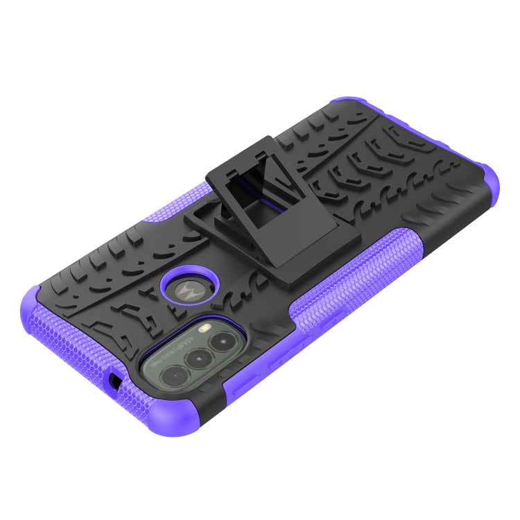 For Motorola Moto E40 Tire Texture TPU + PC Phone Case with Holder(Purple)