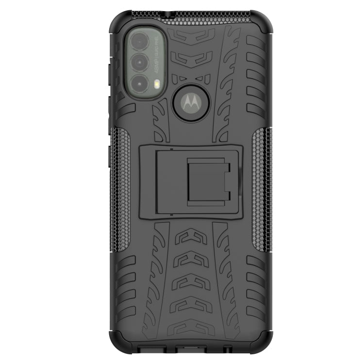 For Motorola Moto E40 Tire Texture TPU + PC Phone Case with Holder(Black)