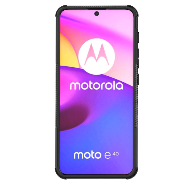For Motorola Moto E40 Tire Texture TPU + PC Phone Case with Holder(Black)