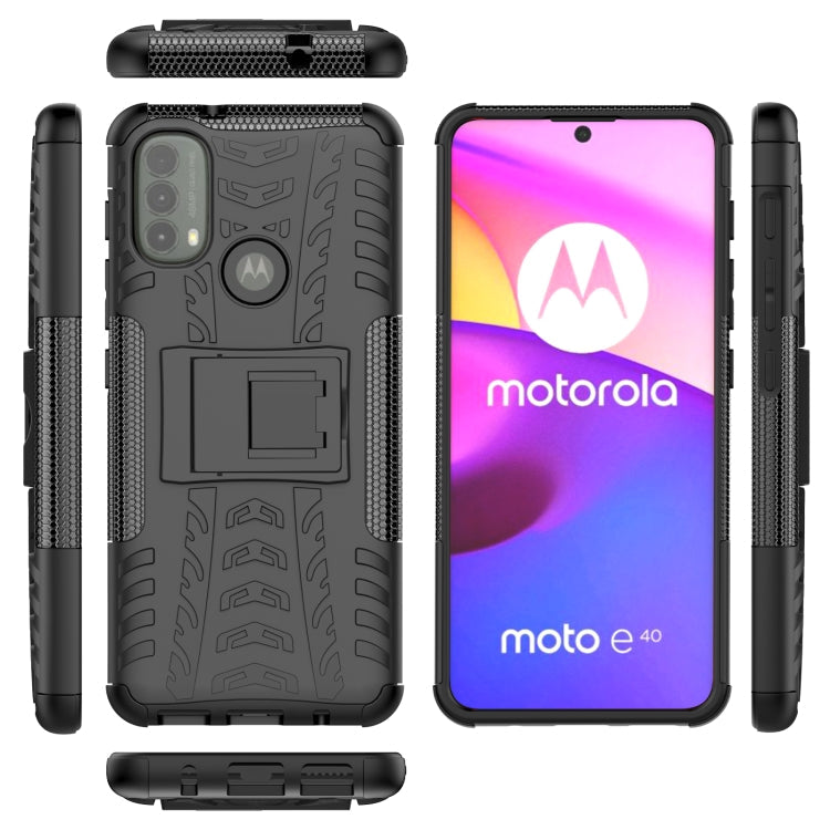 For Motorola Moto E40 Tire Texture TPU + PC Phone Case with Holder(Black)