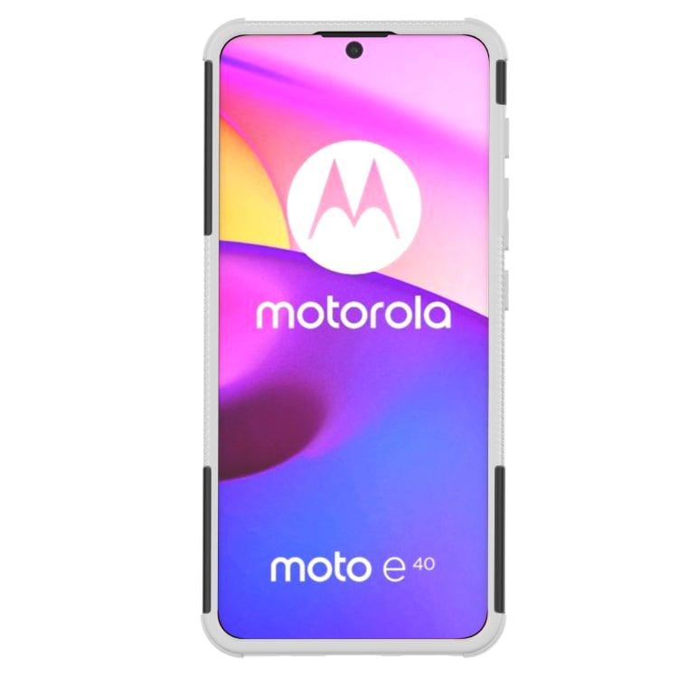 For Motorola Moto E40 Tire Texture TPU + PC Phone Case with Holder(White)