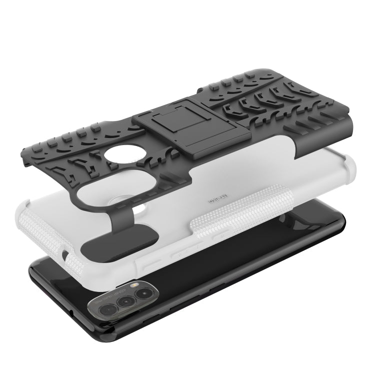For Motorola Moto E40 Tire Texture TPU + PC Phone Case with Holder(White)