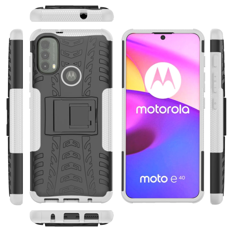 For Motorola Moto E40 Tire Texture TPU + PC Phone Case with Holder(White)