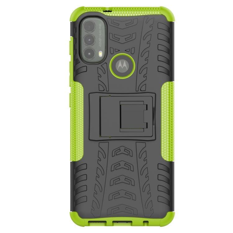 For Motorola Moto E40 Tire Texture TPU + PC Phone Case with Holder(Green)